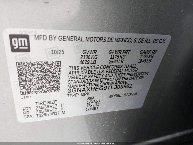 Продажа на аукционе авто 2026 Chevrolet Equinox Fwd Lt, vin: 3GNAXHEG9TL303961, номер лота: 46316639