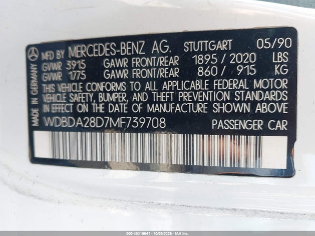 1991 Mercedes-benz 190 E 2.3 მანქანა იყიდება აუქციონზე, vin: WDBDA28D7MF739708, აუქციონის ნომერი: 46316641