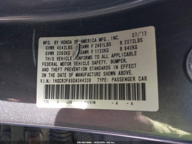 Продаж на аукціоні авто 2013 Honda Accord Ex-l V-6, vin: 1HGCR3F85DA044336, номер лоту: 46316668