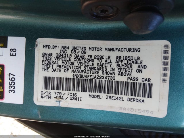 Aukcja sprzedaży 2010 Toyota Corolla Le, vin: 1NXBU4EE1AZ234730, numer aukcji: 46316730