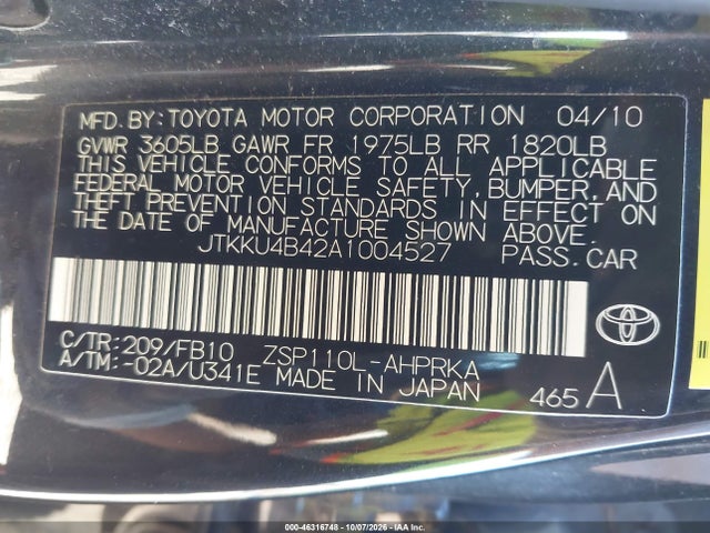 46316748 :رقم المزاد ، JTKKU4B42A1004527 vin ، 2010 Scion Xd مزاد بيع