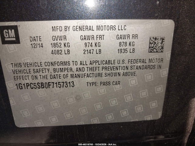 Chevrolet Cruze 1lt Auto 2015 1G1PC5SB0F7157313 Image 9