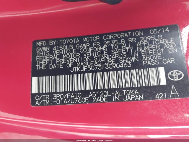 Продаж на аукціоні авто 2015 Scion Tc, vin: JTKJF5C73F3090463, номер лоту: 46316794