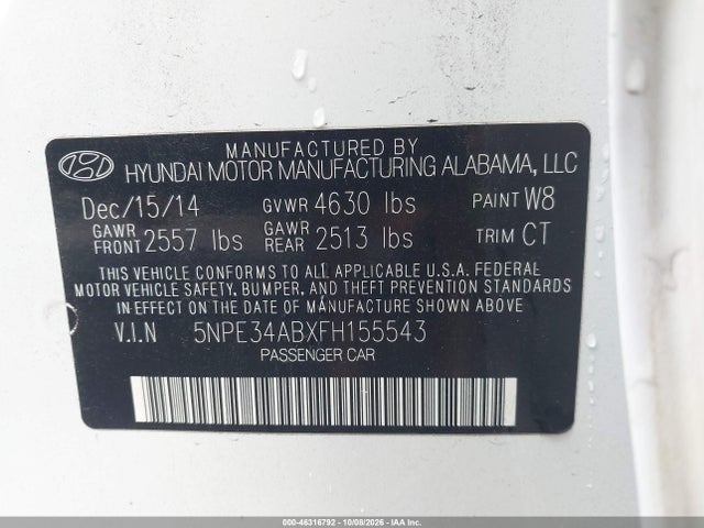 Продаж на аукціоні авто 2015 Hyundai Sonata Sport 2.0t, vin: 5NPE34ABXFH155543, номер лоту: 46316792