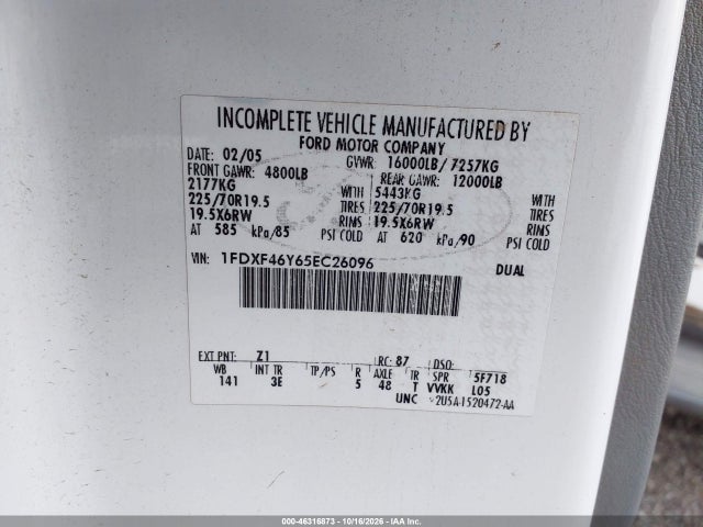 Продажа на аукционе авто 2005 Ford F-450 Xl/xlt, vin: 1FDXF46Y65EC26096, номер лота: 46316873