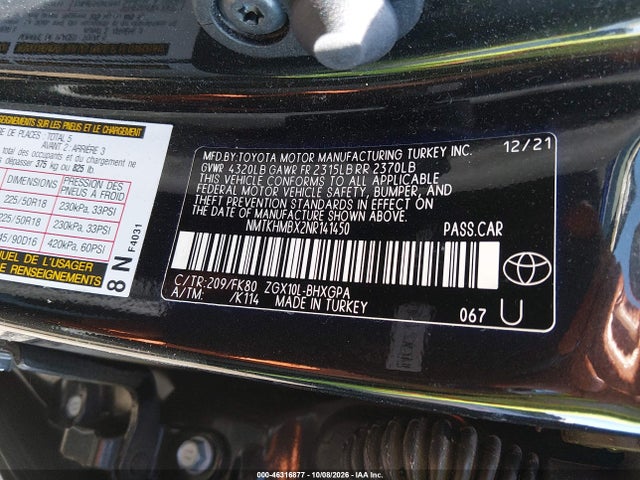 Aukcja sprzedaży 2022 Toyota C-hr Xle, vin: NMTKHMBX2NR141450, numer aukcji: 46316877