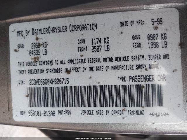 Продаж на аукціоні авто 1999 Chrysler 300m, vin: 2C3HE66G0XH820715, номер лоту: 46316893