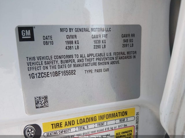 46317019 :رقم المزاد ، 1G1ZC5E10BF165682 vin ، 2011 Chevrolet Malibu 1lt مزاد بيع