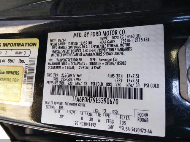 Aukcja sprzedaży 2014 Ford Fusion Se, vin: 1FA6P0H79E5390770, numer aukcji: 46317064