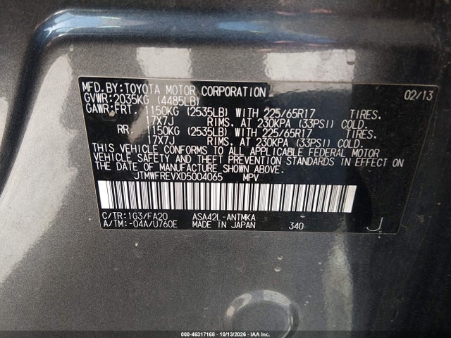 Aukcja sprzedaży 2013 Toyota Rav4 Xle, vin: JTMWFREVXD5004065, numer aukcji: 46317168