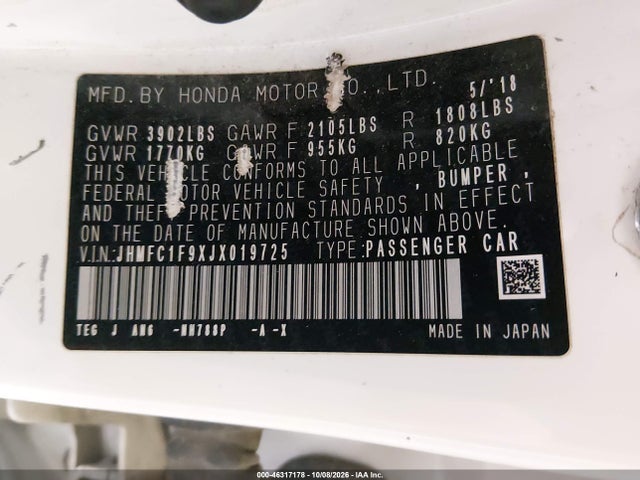 Honda Civic Touring 2018 JHMFC1F9XJX019725 Image 9