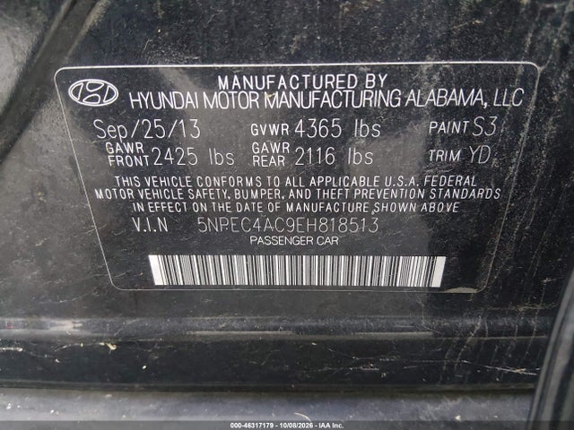 46317179 :رقم المزاد ، 5NPEC4AC9EH818513 vin ، 2014 Hyundai Sonata Limited مزاد بيع