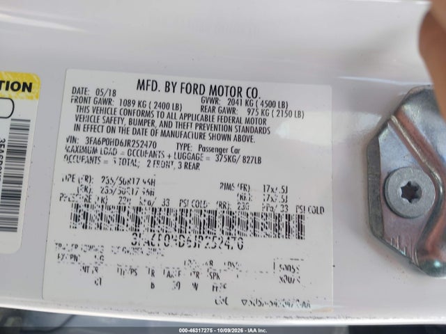 46317275 :رقم المزاد ، 3FA6P0HD6JR252470 vin ، 2018 Ford Fusion Se مزاد بيع