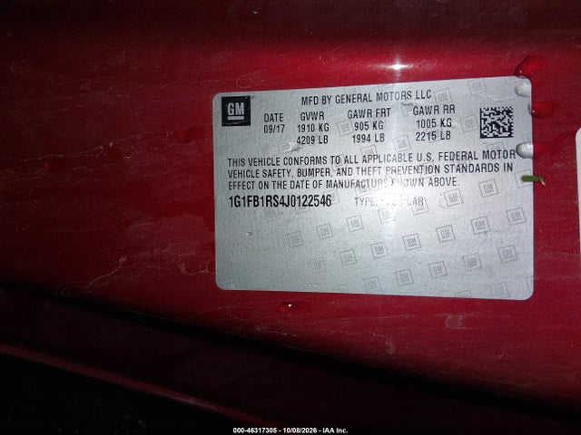Продаж на аукціоні авто 2018 Chevrolet Camaro 1lt, vin: 1G1FB1RS4J0122546, номер лоту: 46317305