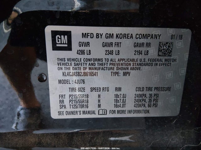 46317328 :رقم المزاد ، KL4CJASB2JB616541 vin ، 2018 Buick Encore Preferred مزاد بيع