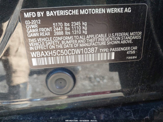 Продаж на аукціоні авто 2012 Bmw 528i Xdrive, vin: WBAXH5C50CDW10387, номер лоту: 46317340
