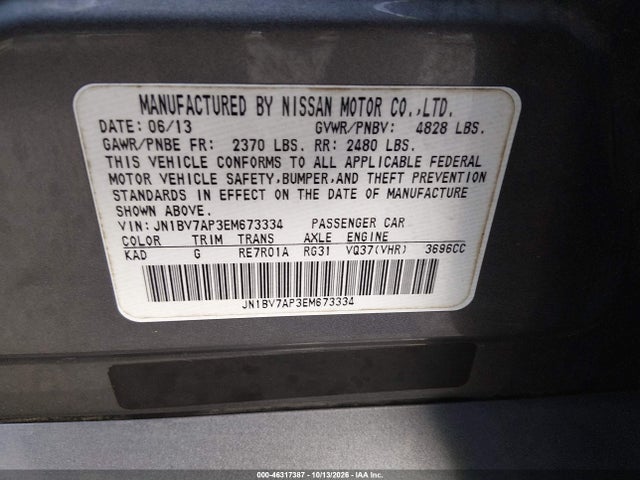 Aukcja sprzedaży 2014 Infiniti Q50 Premium, vin: JN1BV7AP3EM673334, numer aukcji: 46317387