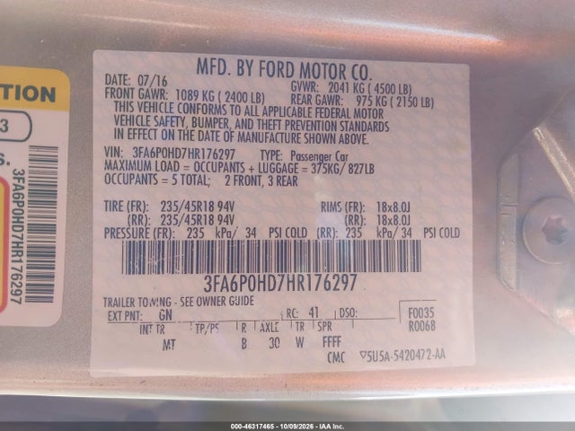 3FA6P0HD7HR176297 Ford FUSION SE