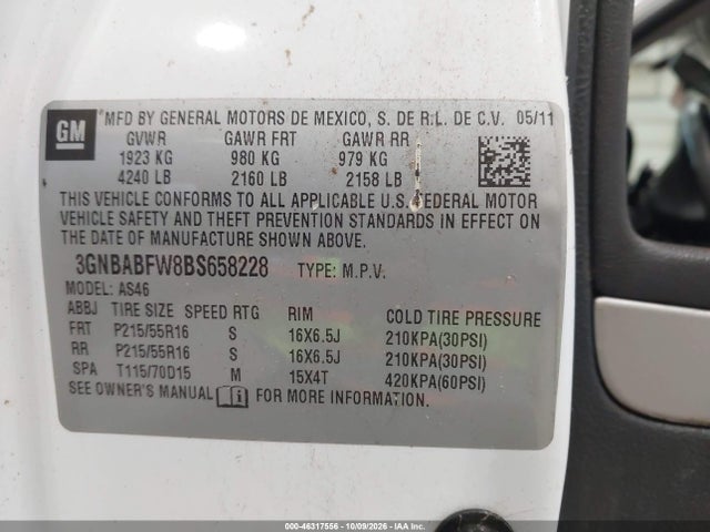 Продажа на аукционе авто 2011 Chevrolet Hhr Lt, vin: 3GNBABFW8BS658228, номер лота: 46317556