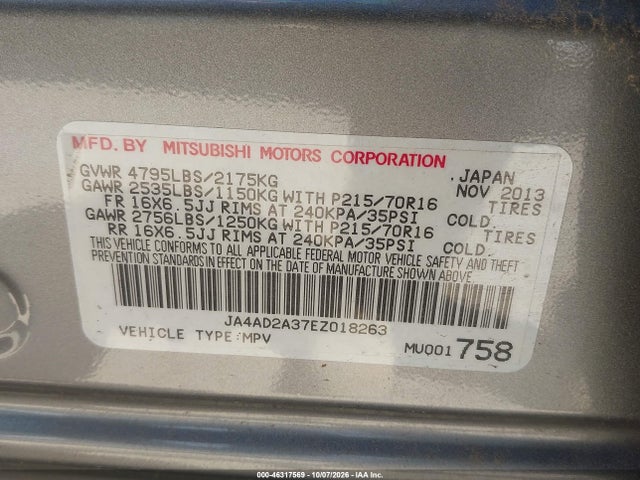 Aukcja sprzedaży 2014 Mitsubishi Outlander Es, vin: JA4AD2A37EZ018263, numer aukcji: 46317569