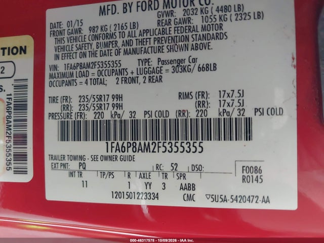 Aukcja sprzedaży 2015 Ford Mustang V6, vin: 1FA6P8AM2F5355355, numer aukcji: 46317578