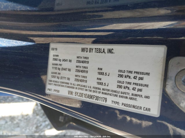 Tesla Model 3 Long Range/mid Range/standard Range/standard Range Plus 2019 5YJ3E1EA9KF301179 Image 9