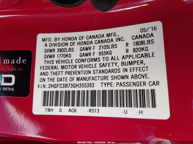 Honda Civic Ex-l 2016 2HGFC3B73GH355393 Image 9