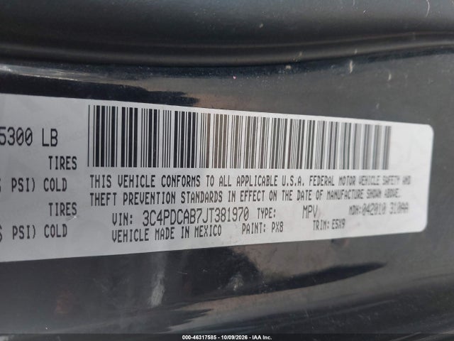 2018 Dodge Journey Se მანქანა იყიდება აუქციონზე, vin: 3C4PDCAB7JT381970, აუქციონის ნომერი: 46317585