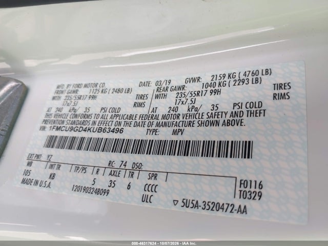 Ford ESCAPE SE 2019 1FMCU9GD4KUB63496 Image 9