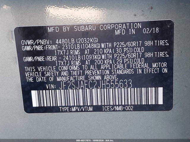 Subaru Forester 2.5i Premium 2018 JF2SJAEC2JH555633 Image 9