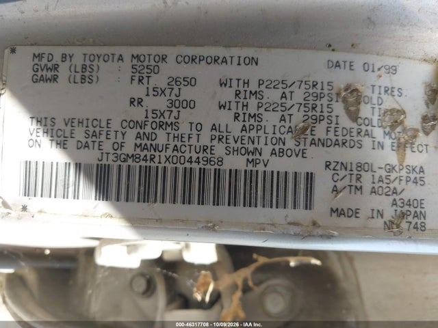 1999 Toyota 4runner მანქანა იყიდება აუქციონზე, vin: JT3GM84R1X0044968, აუქციონის ნომერი: 46317708