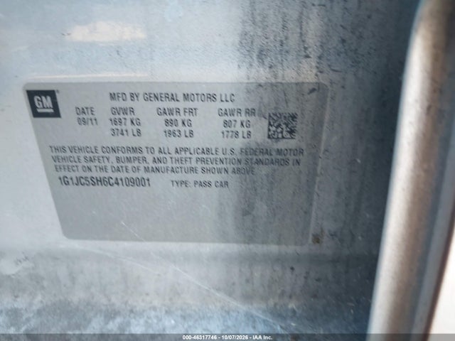 46317746 :رقم المزاد ، 1G1JC5SH6C4109001 vin ، 2012 Chevrolet Sonic 2lt مزاد بيع