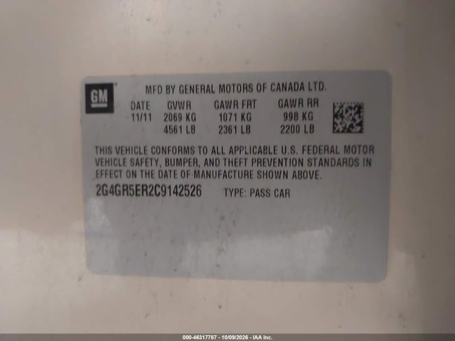 Продажа на аукционе авто 2012 Buick Regal, vin: 2G4GR5ER2C9142526, номер лота: 46317787