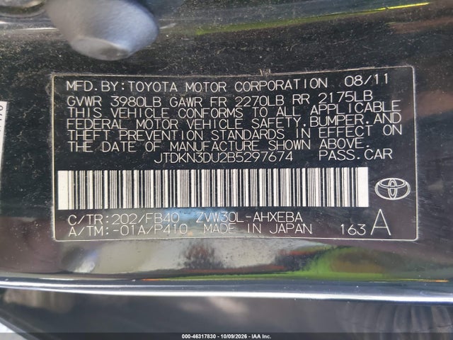 46317830 :رقم المزاد ، JTDKN3DU2B5297674 vin ، 2011 Toyota Prius Three مزاد بيع