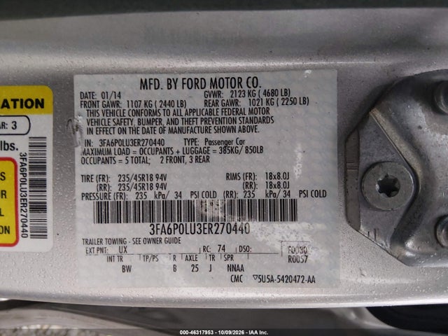 Aukcja sprzedaży 2014 Ford Fusion Hybrid Se, vin: 3FA6P0LU3ER270440, numer aukcji: 46317953