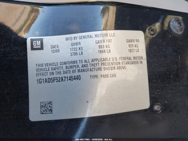 Продаж на аукціоні авто 2010 Chevrolet Cobalt Lt, vin: 1G1AD5F52A7145440, номер лоту: 46317963