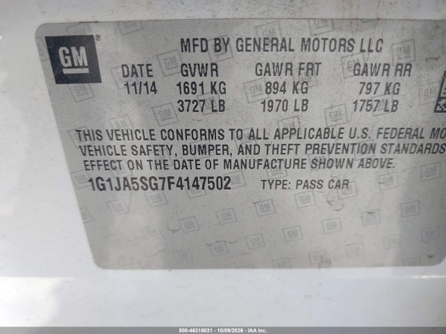 1G1JA5SG7F4147502 Chevrolet Sonic Ls Auto