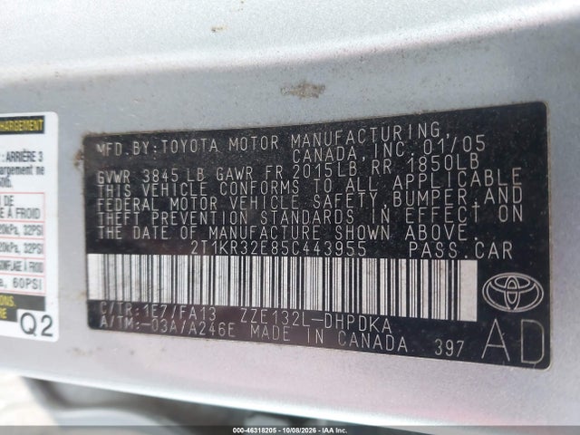 Продажа на аукционе авто 2005 Toyota Matrix, vin: 2T1KR32E85C443955, номер лота: 46318205