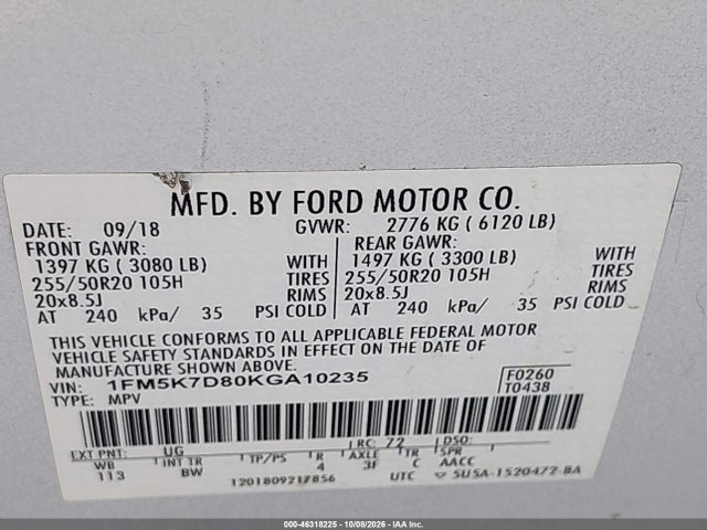 Продаж на аукціоні авто 2019 Ford Explorer Xlt, vin: 1FM5K7D80KGA10235, номер лоту: 46318225