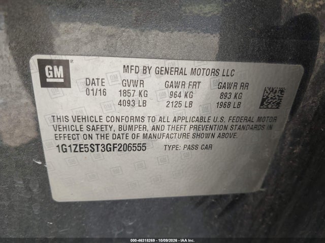 2016 Chevrolet Malibu 1lt მანქანა იყიდება აუქციონზე, vin: 1G1ZE5ST3GF206555, აუქციონის ნომერი: 46318269
