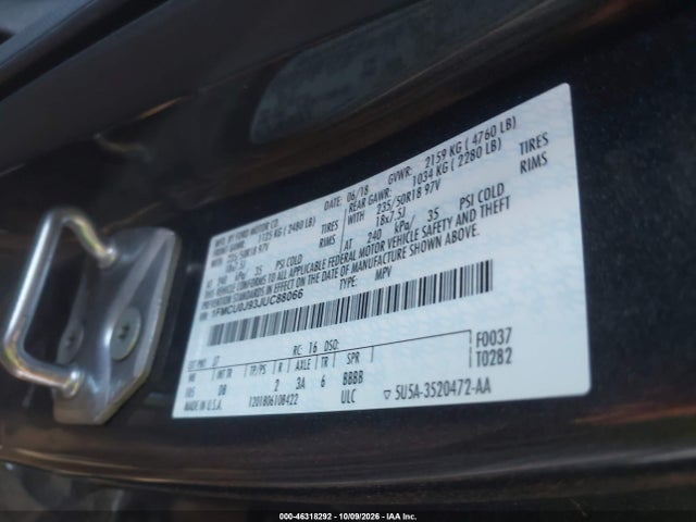 2018 Ford Escape Titanium მანქანა იყიდება აუქციონზე, vin: 1FMCU0J93JUC88066, აუქციონის ნომერი: 46318292