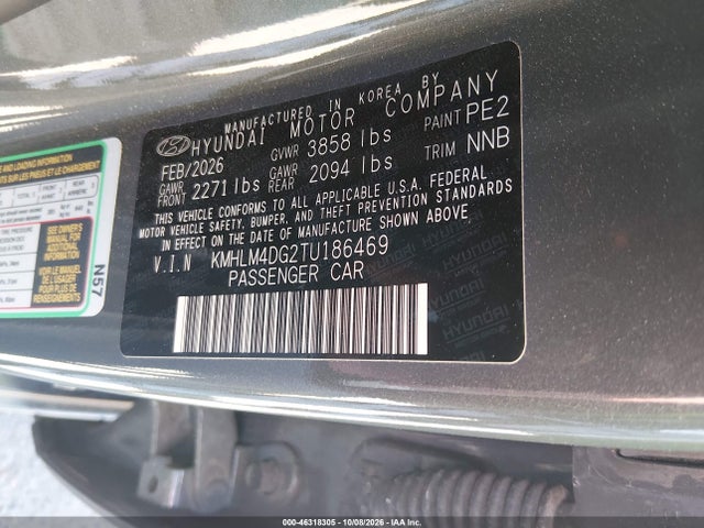 2026 Hyundai Elantra Sel Sport მანქანა იყიდება აუქციონზე, vin: KMHLM4DG2TU186469, აუქციონის ნომერი: 46318305