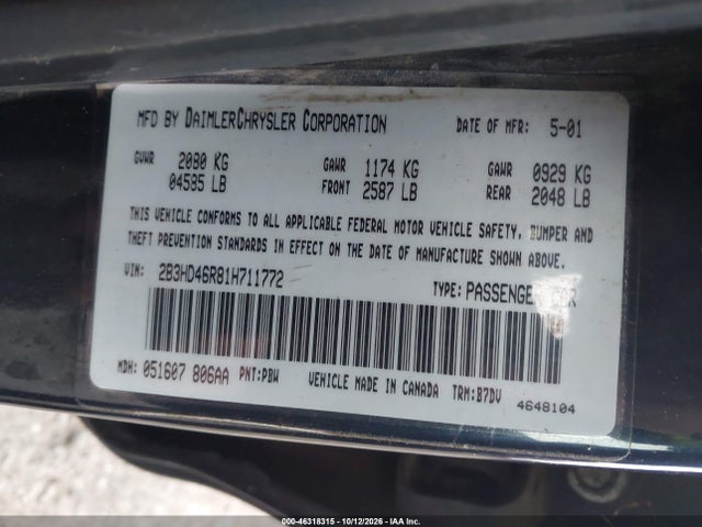 2001 Dodge Intrepid Se მანქანა იყიდება აუქციონზე, vin: 2B3HD46R81H711772, აუქციონის ნომერი: 46318315