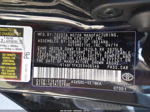 4T4BF1FK2ER406546 Toyota CAMRY LE