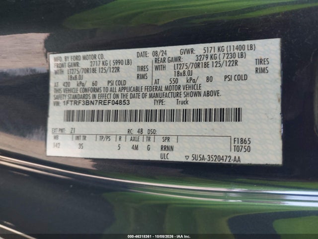 46318361 :رقم المزاد ، 1FTRF3BN7REF04853 vin ، 2024 Ford F-350 Xlt مزاد بيع