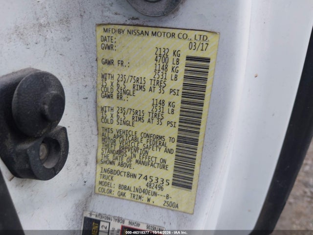 Aukcja sprzedaży 2017 Nissan Frontier S, vin: 1N6BD0CT8HN745335, numer aukcji: 46318377