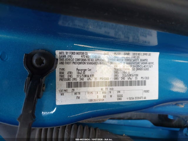 Aukcja sprzedaży 2012 Ford Focus Sel, vin: 1FAHP3H25CL431321, numer aukcji: 46318424