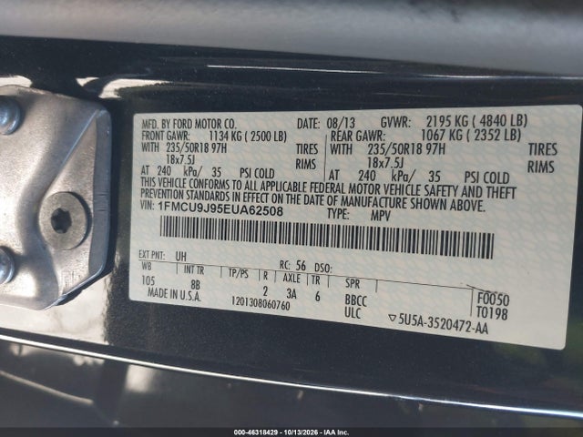 2014 Ford Escape Titanium მანქანა იყიდება აუქციონზე, vin: 1FMCU9J95EUA62508, აუქციონის ნომერი: 46318429
