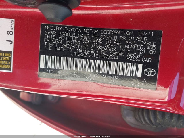 Продаж на аукціоні авто 2011 Toyota Prius Two, vin: JTDKN3DU1B1430254, номер лоту: 46318441
