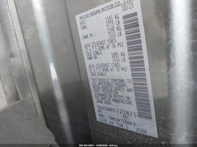 Продаж на аукціоні авто 2026 Nissan Rogue Sv, vin: 5N1BT3BB8TC721875, номер лоту: 46318581